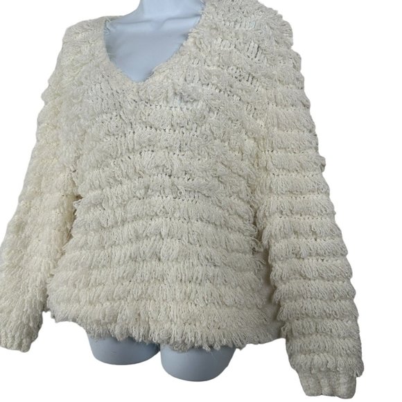 Vintage Carducci Fuzzy Sweater Womens Large Ivory Long Sleeve Chunky Vneck - Picture 7 of 15